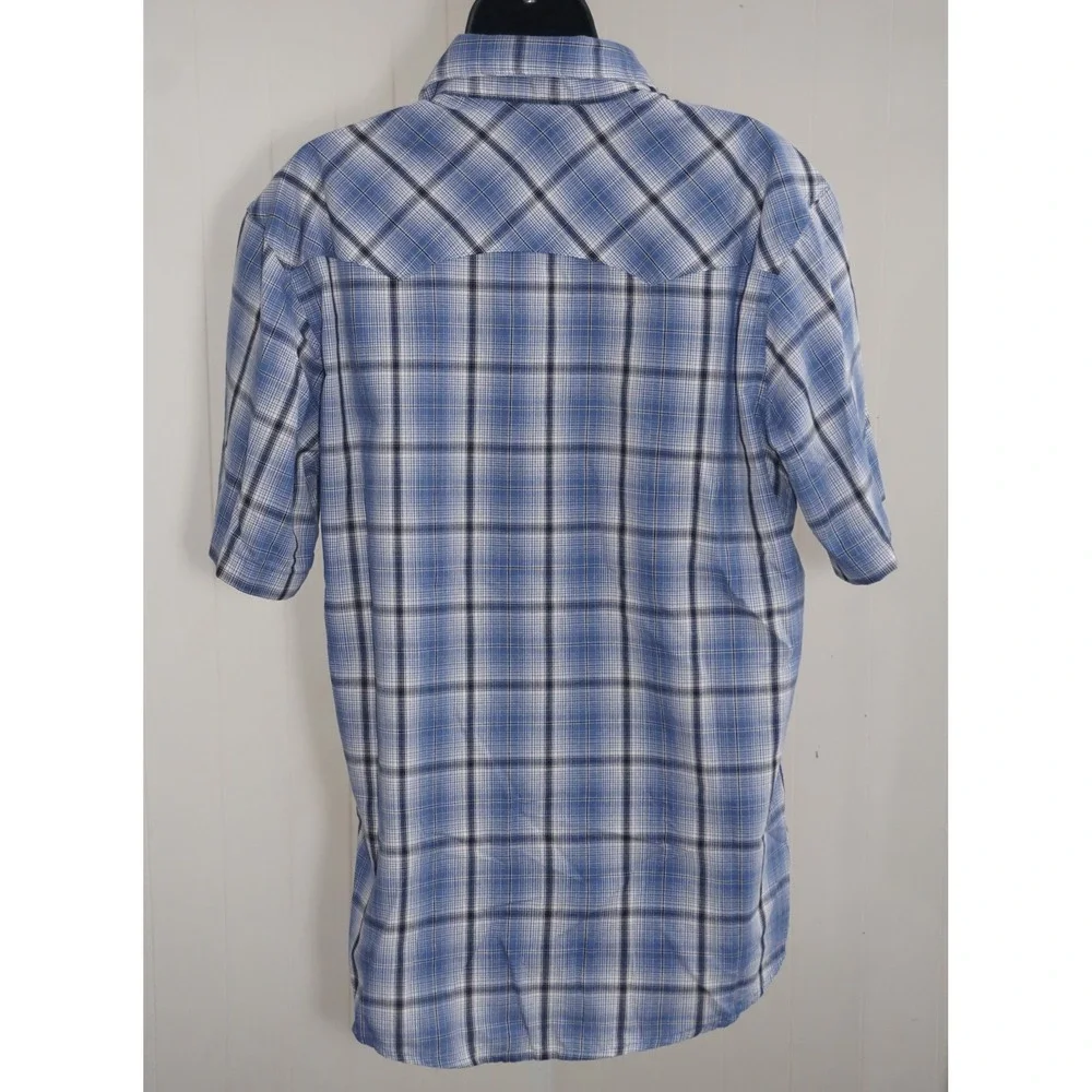 Wrangler Large Short Sleeve Blue Plaid Wrancher Western Snap Shirt